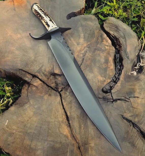 Hand Forged 1095 High Carbon Steel Bowie Knife, Deer Horn Handle, Handmade Collectible Knife with Leather Sheath, Gift for Collectors