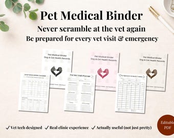Medical Pet Binder Canva Editable | Vet Record Organizer | Dog & Cat Health Tracker | 3 Color Edition | Printable Pet Planner