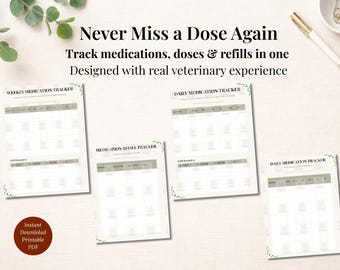 Editable Pet Medication Tracker Bundle Canva | Dog & Cat Med Log | Daily Weekly Refill Tracker | Vet Organizer Printable