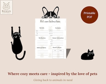 Pet Care Instructions Printable | Pet Sitter Info Sheet | Emergency Contact & Routine Form | Vet Tech Designed Template