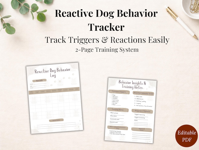 Reactive Dog Behavior Tracker Printable | Dog Training Log | Reactivity ...