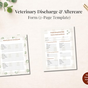 Editable Pet Discharge Form | Printable Veterinary Homecare Instructions | Pet Medication Tracker