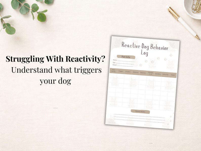 Reactive Dog Behavior Tracker Printable | Dog Training Log | Reactivity ...