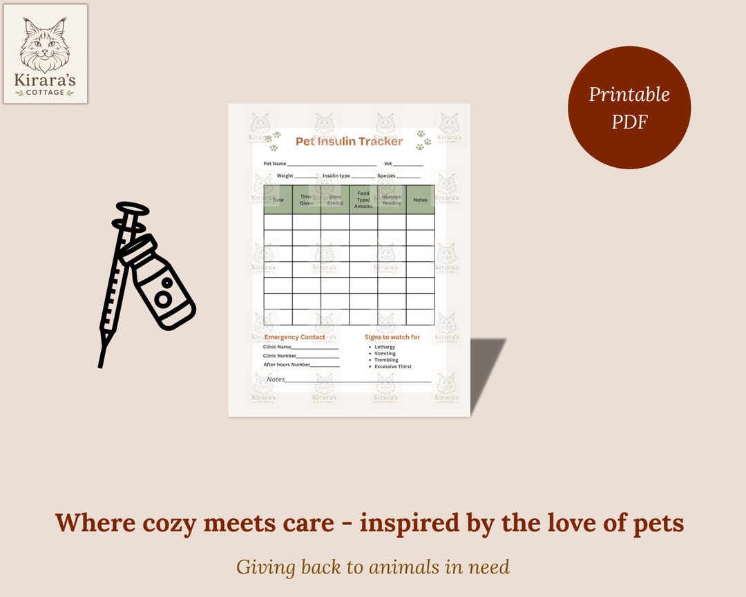 Editable Pet Insulin Tracker Printable PDF Earthy Boho Pet Diabetes 