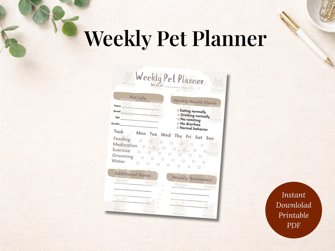 Editable Weekly Pet Planner Printable | Dog & Cat Care Tracker | Vet ...