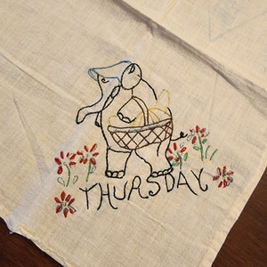 Vintage Embroidered Cuptowel: 1940s Sugar Sack Elephant, Handmade