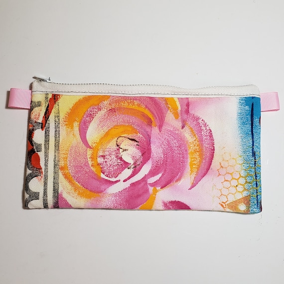 Messy Artsy Hand Painted Zipper Pencil Pouch One of a Kind ARTIST