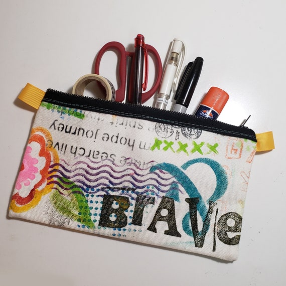 Messy Artsy Hand Painted Zipper Pencil Pouch One of a Kind ARTIST