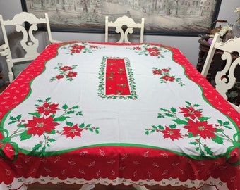 POINSETTIA CHRISTMAS Tablecloth | Vintage Table cloth | Like New | Never Used