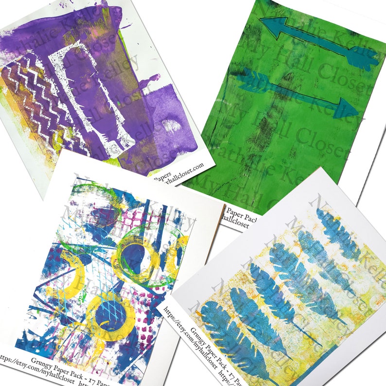 and Mixed Media Digital Grungy Painted Papers Kit Cards Perfect for Junk Journals 17 Digital Pages