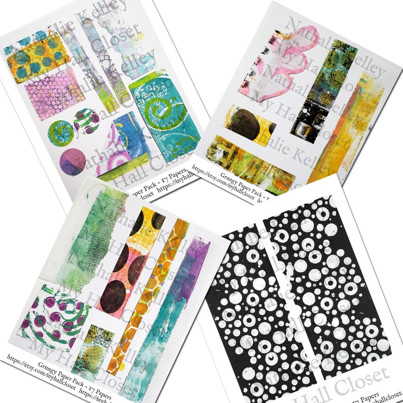 and Mixed Media Digital Grungy Painted Papers Kit Cards Perfect for Junk Journals 17 Digital Pages