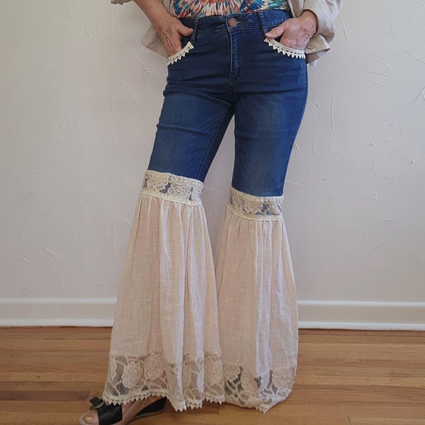 Boho Hippie Jeans One of a Kind Bellbottoms Democracy Jeans Size 8