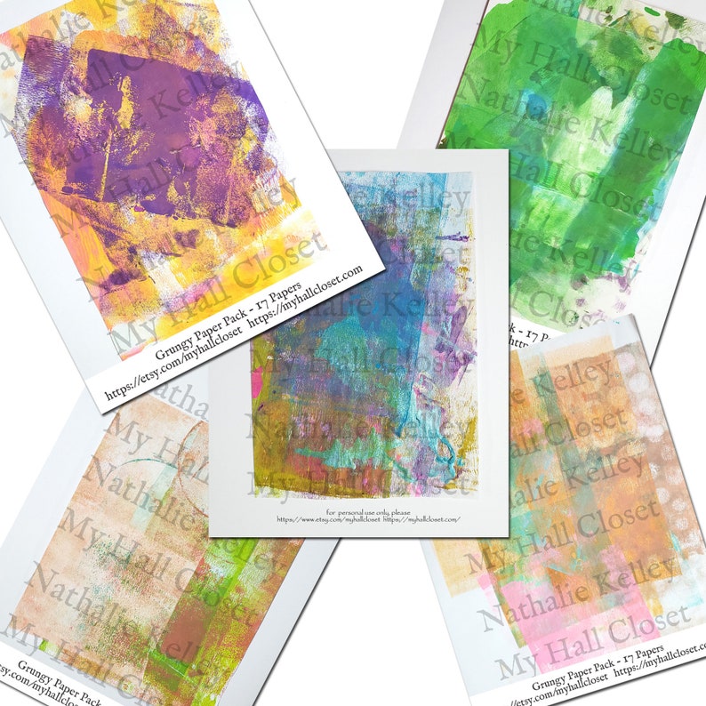 and Mixed Media Digital Grungy Painted Papers Kit Cards Perfect for Junk Journals 17 Digital Pages