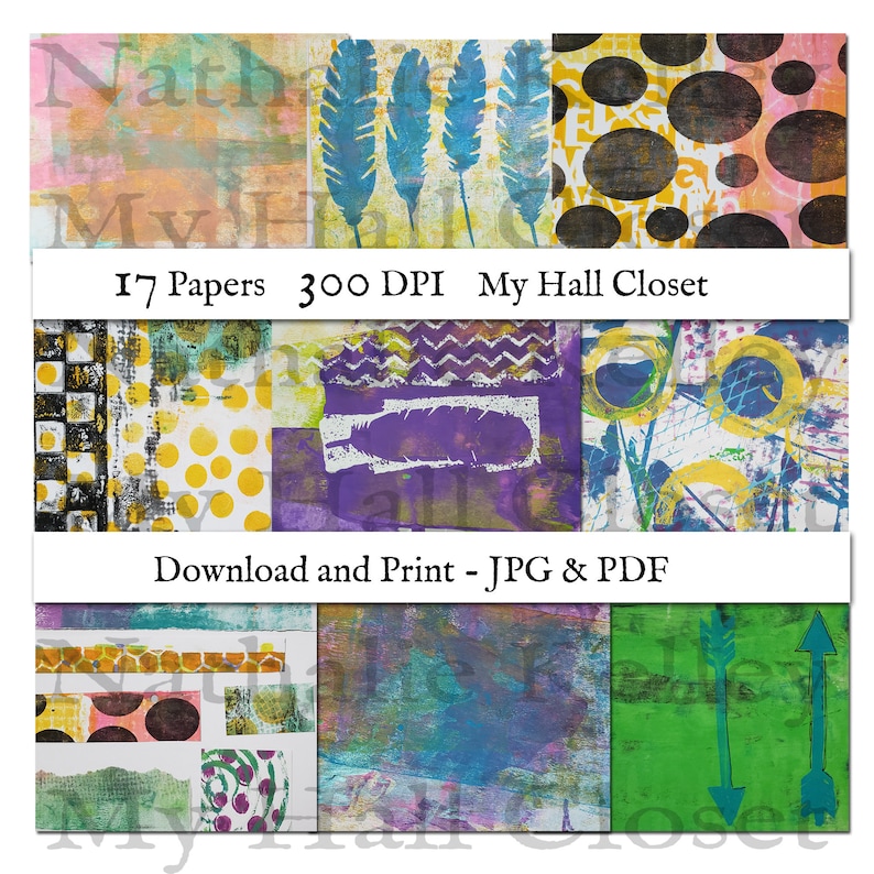 and Mixed Media Digital Grungy Painted Papers Kit Cards Perfect for Junk Journals 17 Digital Pages