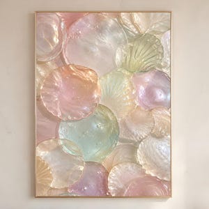 Murano Glass Shell Wall Art, Pink Coastal Decor, Mother of Pearl Print, Pastel Abstract Artwork, Digital Download