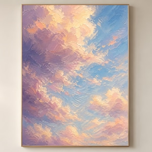 Pastell Lavendel Ölgemälde Druck, Pastell Lavendel Wandbild, Verträumtes Wolkengebilde, digitaler Download