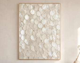 Capiz Shell Wall Art, White Coastal Print, Mother of Pearl Poster, Neutral Bedroom Decor, Digital Download
