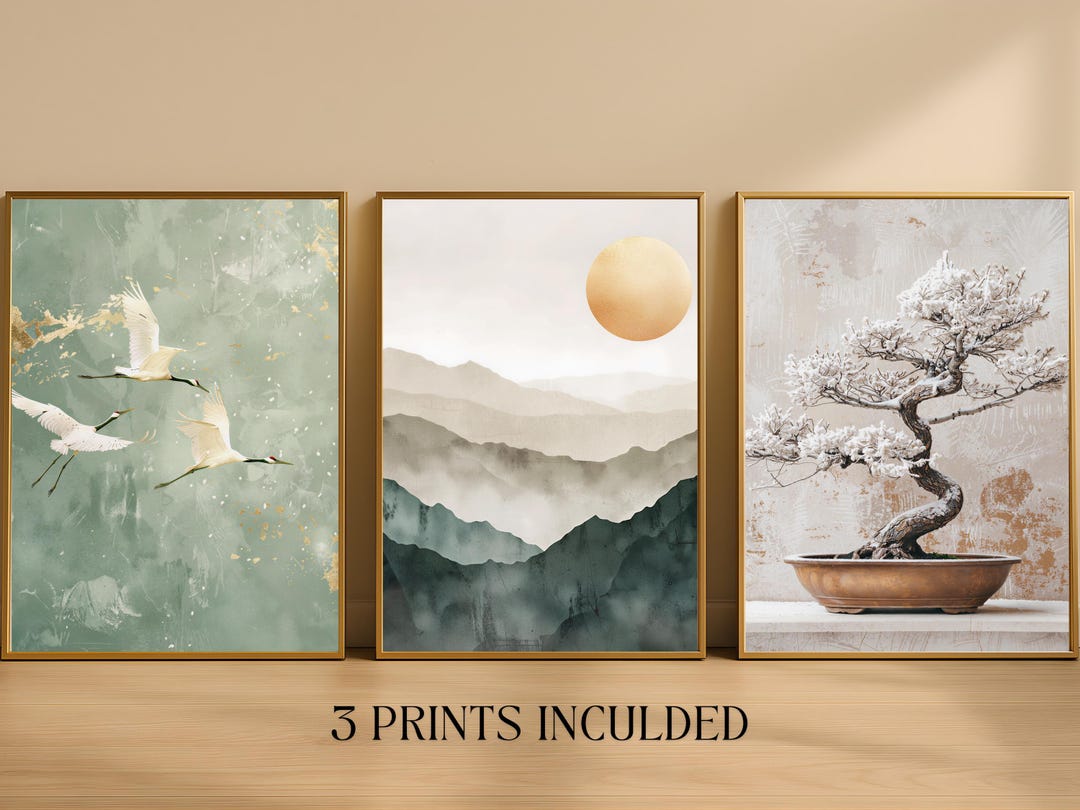 Japandi Wall Art Set of 3 Neutral Printable Art Bundle Zen Minimalist ...