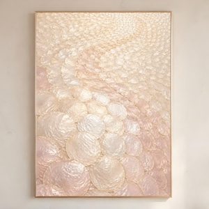 Blush Capiz Shell Wall Art, Pink Cream Mosaic Print, Pearl Shell Texture, Coastal Glam Decor, Abstract Digital Download