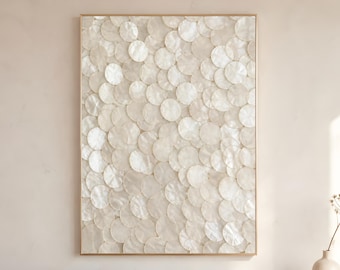 Capiz Shell Wall Art, White Coastal Print, Mother of Pearl Poster, Neutral Bedroom Decor, Digital Download
