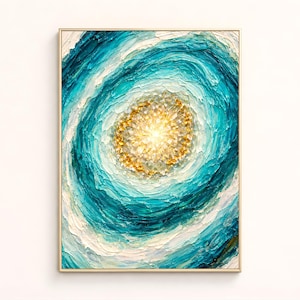 Blauwgroen geode muurkunst print, patina blauwe agaat schilderij, kustmandala slaapkamerdecor, digitale download