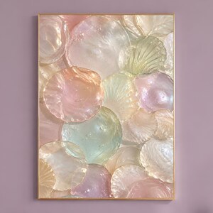 Murano Glass Shell Wall Art, Pink Coastal Decor, Mother of Pearl Print, Pastel Abstract Artwork, Digital Download