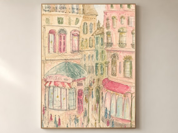Parisian Street Scene Wall Art, Paris Watercolor Print, French Cityscape Decor, Travel Print Digital Download