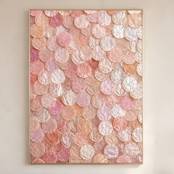Peach Capiz Shell kunst aan de muur, roségouden slaapkamerprint, blush koraal kustdecor, digitale download