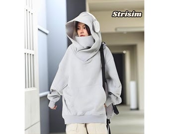 Sudadera con pasamontañas, chaqueta con capucha ninja, suéter tipo pulóver