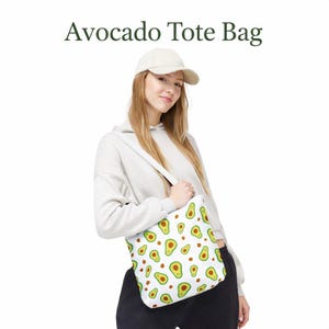Avocado Tote Bag, Cute Avocado Pattern Tote, Reusable Canvas Bag, Vegan Eco Friendly Tote, Grocery Shopping Bag