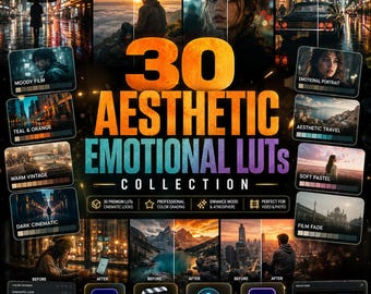 Colección de 30 LUTs estéticas y emocionales / LUTs cinematográficas para Premiere Pro, Final Cut Pro y DaVinci Resolve / Preajustes de corrección de color para películas con ambiente sombrío