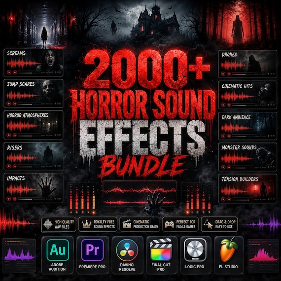 2000+ Horror Sound Effects Bundle | Screams, Jump Scares, Risers, Impacts & Atmospheres | Horror Movie Sound Design Pack