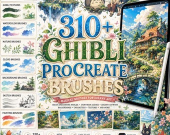 310+ Ghibli-Inspired Procreate Brushes | Anime & Fantasy Art Brush Pack | Watercolor, Line Art, Texture  Background Brushes for Procreate