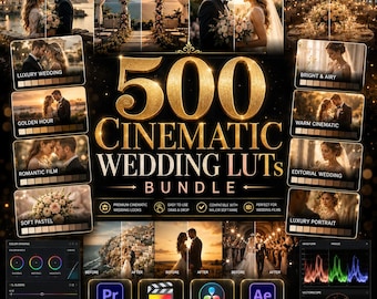 500 Cinematic Wedding LUTs Bundle | Romantic Wedding Color Grading Presets for Premiere Pro, Final Cut Pro, DaVinci Resolve & After Effects