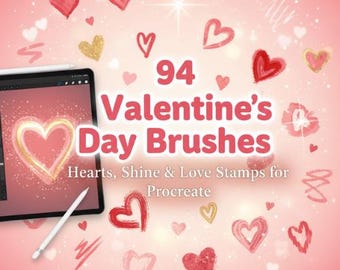 94 Valentine’s Day Procreate Brushes | Love Stamps & Heart Shine Brushes | Digital Art  Lights for iPad