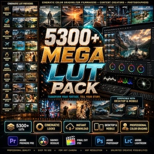 5300+ Mega LUT Pack Ultimate Color Grading Bundle for Premiere Pro, DaVinci Resolve, Final Cut Pro, Photoshop  Lightroom Cinematic LUTs