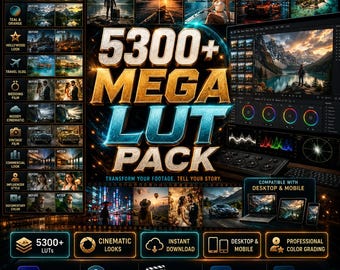 5300+ Mega LUT Pack Ultimate Color Grading Bundle for Premiere Pro, DaVinci Resolve, Final Cut Pro, Photoshop  Lightroom Cinematic LUTs