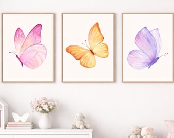 Butterfly Prints Set - Set of 3, Girls Room Decor (Digital Download)