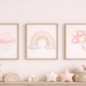 Set de 3 impresiones de arcoíris pastel, Nubes con corazones (descarga digital)