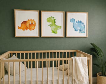 Juego de 3 láminas de dinosaurios para habitación infantil: T-Rex, Brontosaurio y Estegosaurio (descarga digital)