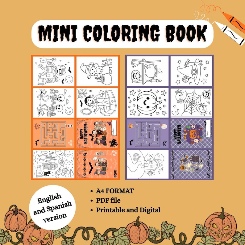 Mini-Halloween-Malbuch | Mini-Halloween-Malbuch | Partygeschenke für Kinder | Digitaler Download Bild 1