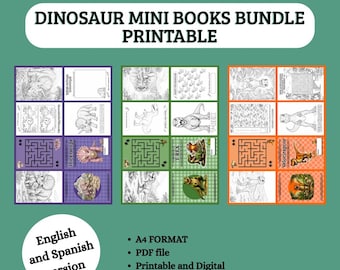 Dinosaur Mini Books Bundle Printable | Triceratops, T-Rex & Velociraptor Activities | Kids Coloring, Maze, Word Search