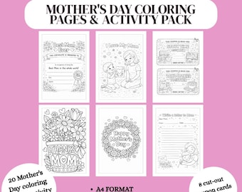 Mother's Day Coloring Pages & Activity Pack | 20 Printable Pages + 8 Coupon Cards | Kids Mother's Day Gift | DIY Printable Activity Book