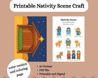 Printable nativity scene craft | Cut and assemble Christmas manger | Kids activity | Digital download