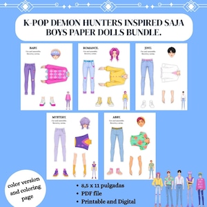 K-Pop Demon Hunters Inspired Saja Boys Paper Dolls Bundle | Cut and Assemble Printable Activity