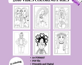 2016 Vibes Coloring Pages | Tumblr & Snapchat Era Nostalgia | Trendy 2010s Aesthetic | 11 Printable Pages.