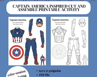 Captain America Inspired Paper Craft Printable | Superhero Cut and Assemble Activity | Coloring & Full Color Template | Kids DIY Craft PDF