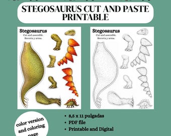 Stegosaurus Cut and Paste Printable | Dinosaur Craft for Kids | Coloring & Assembly Activity | Homeschool Worksheet