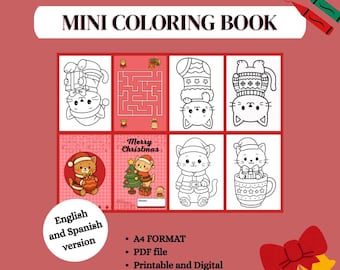 Mini Christmas Cat Coloring Book | Mini Christmas Cat Coloring Book | Kawaii Christmas Activity for Kids | Digital Download