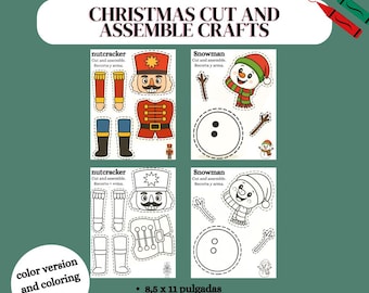 Christmas nutcracker & snowman cut and assemble printables | coloring pages + craft templates | trim and assemble | activity kids